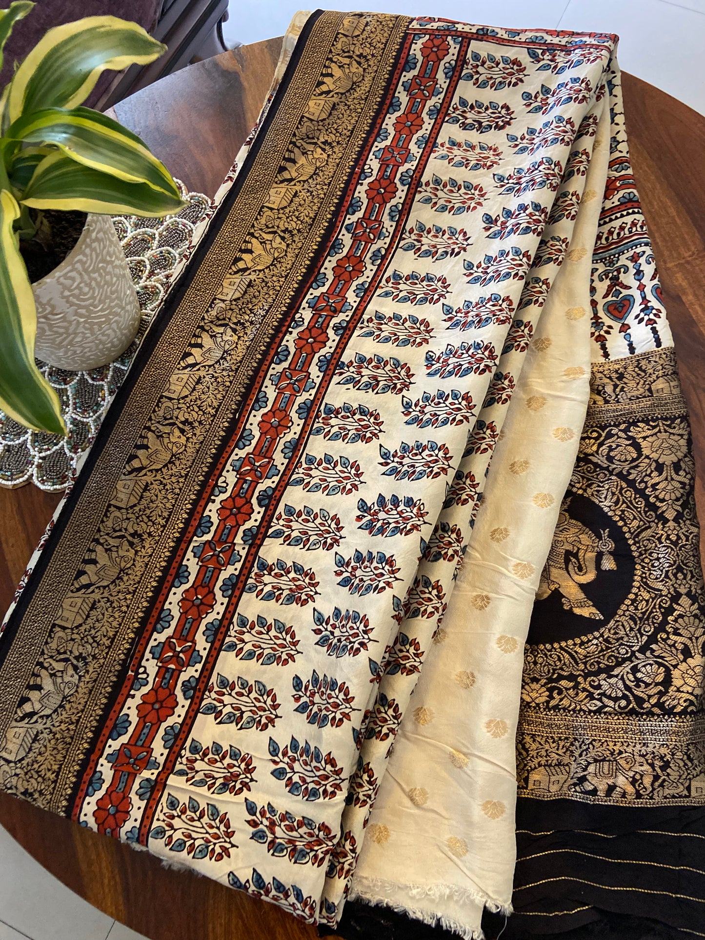 Ajrakh Dola silk saree