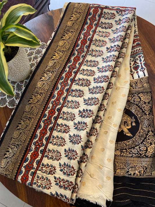Ajrakh Dola silk saree