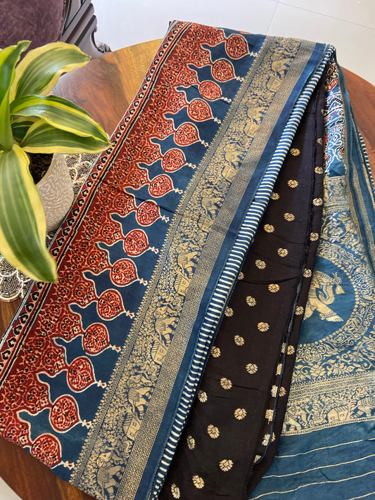 Ajrakh Dola silk saree -