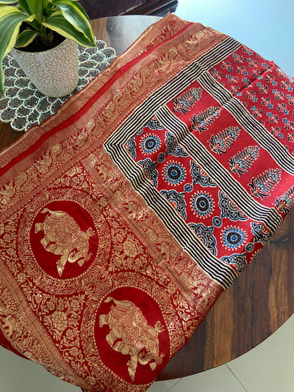 Ajrakh Dola silk saree