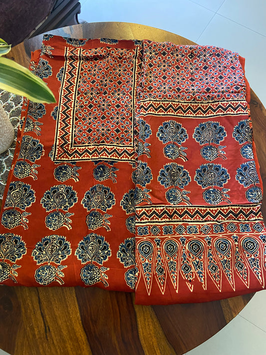 Ajrakh Modal silk top and dupatta set