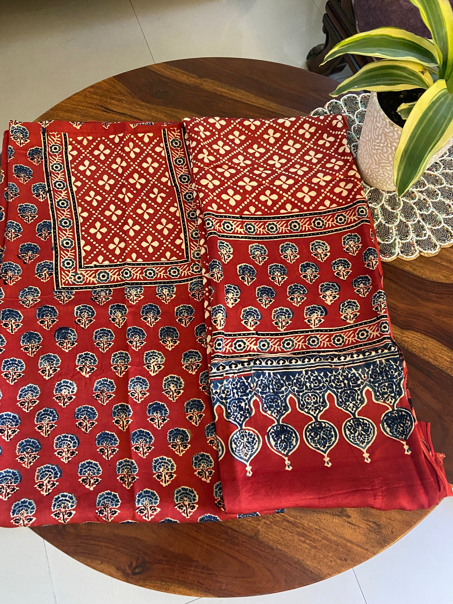 Ajrakh Modal silk top and dupatta set