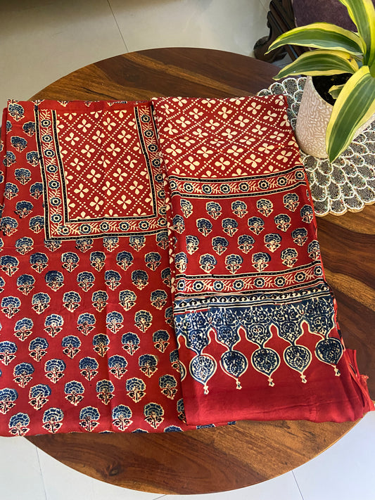 Ajrakh Modal silk top and dupatta set