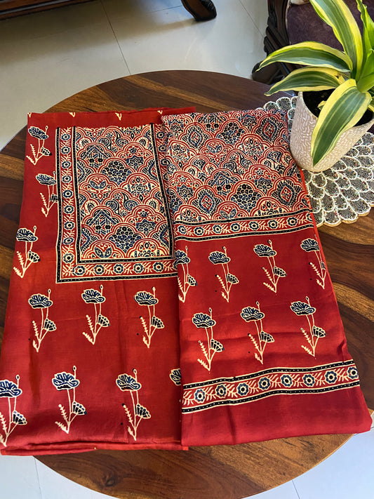 Ajrakh Modal silk top and dupatta set