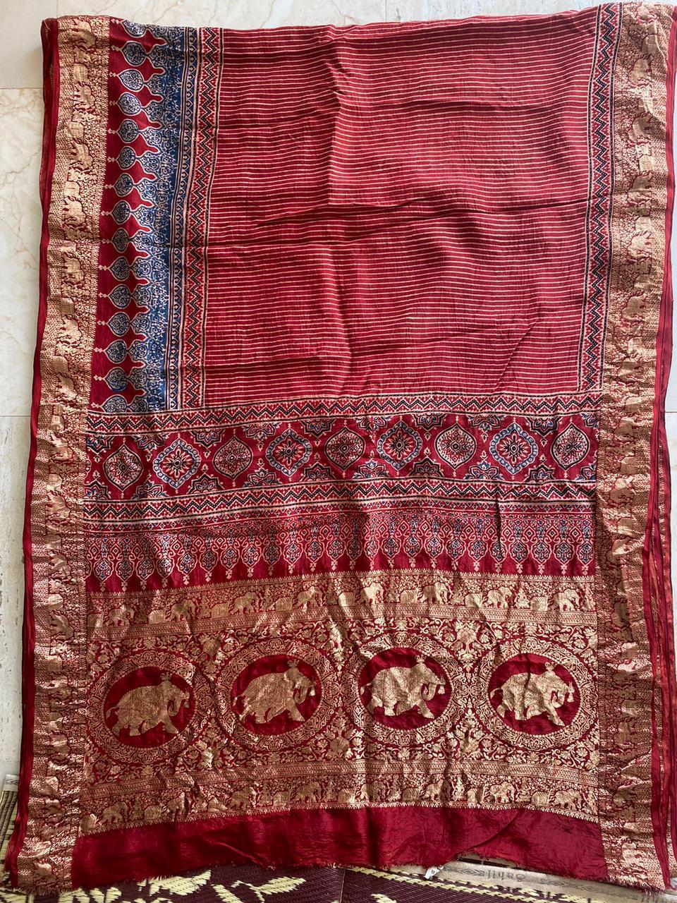 Ajrakh Dola silk saree