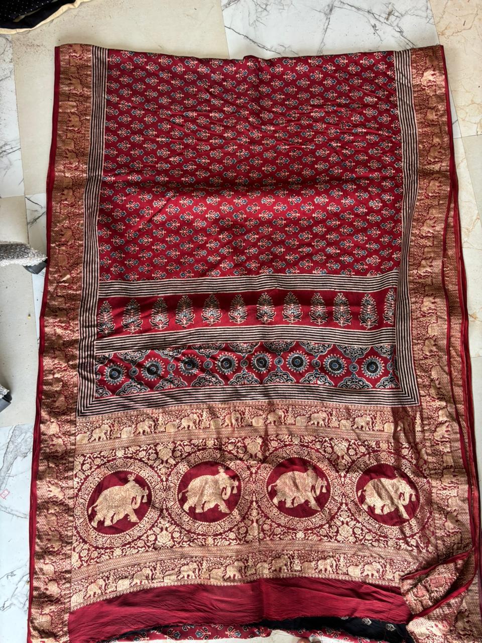 Ajrakh Dola silk saree