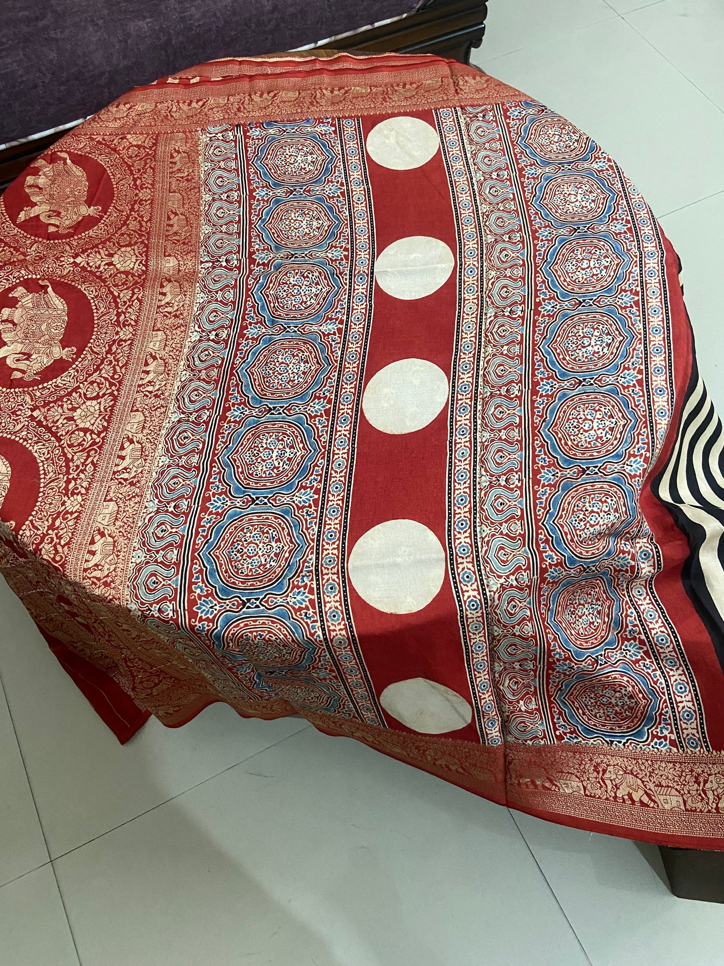 Ajrakh Dola silk saree