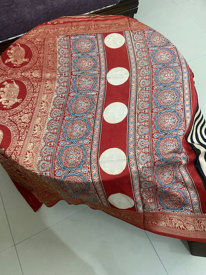 Ajrakh Dola silk saree