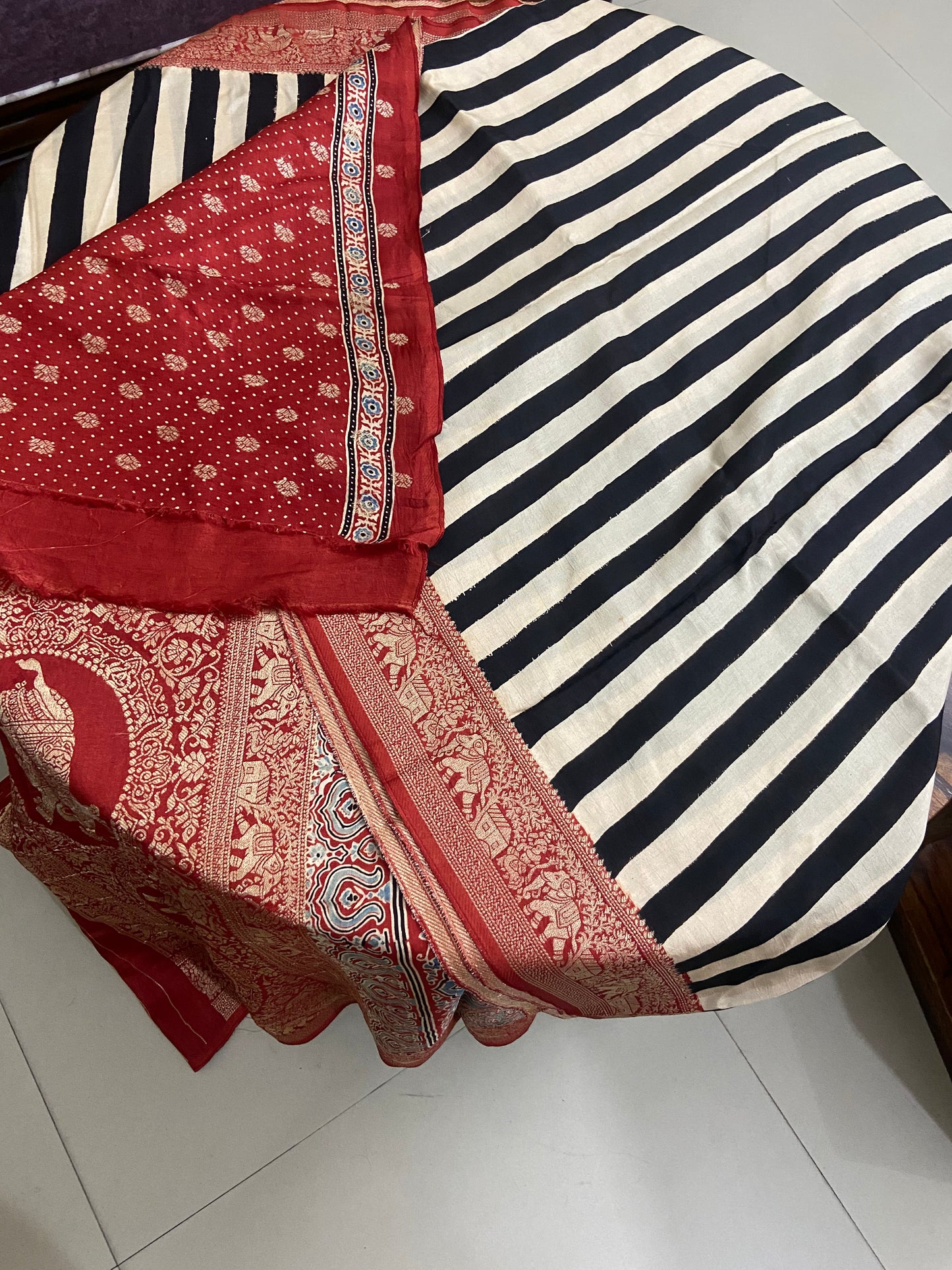 Ajrakh Dola silk saree