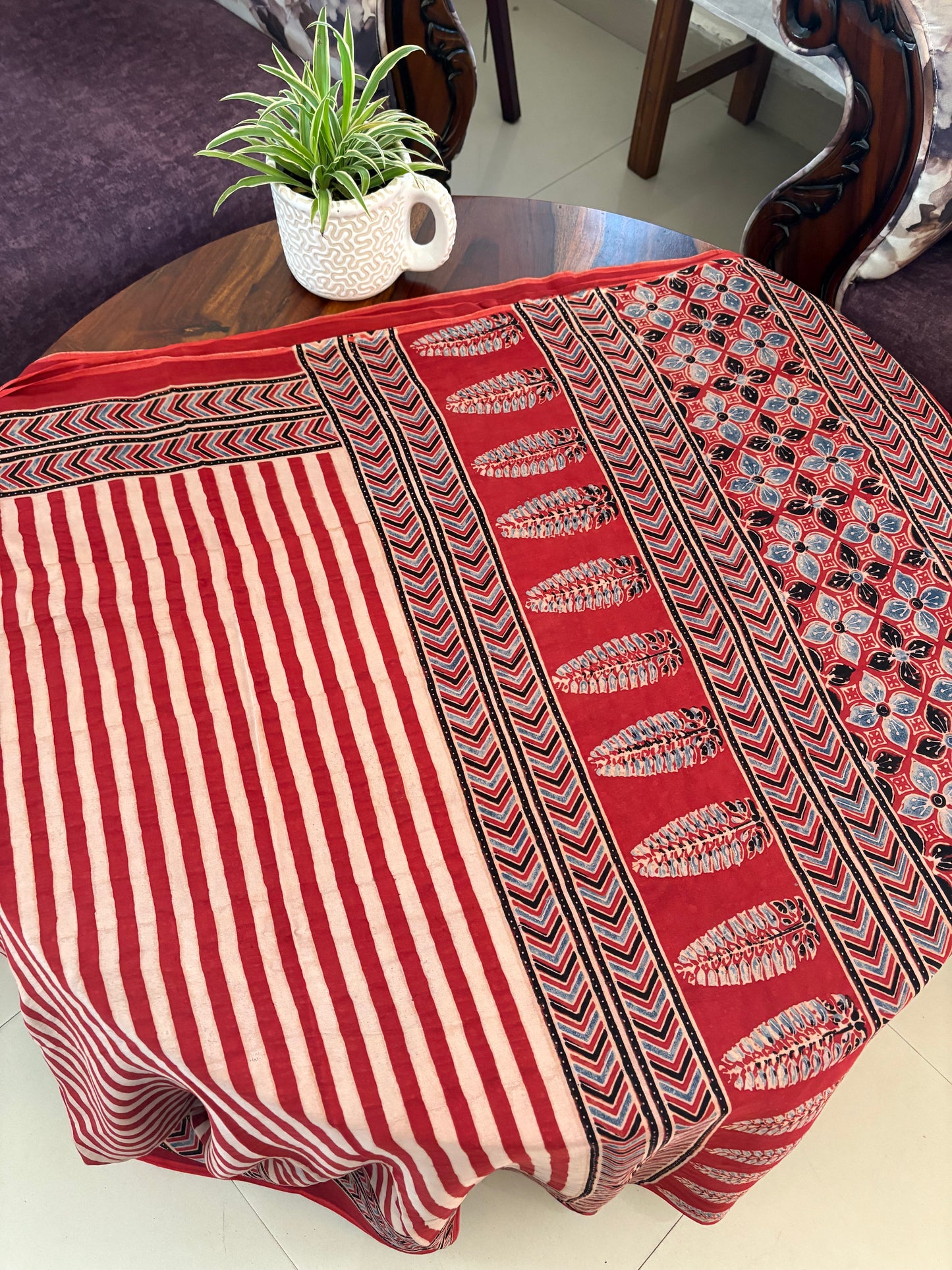 Ajrakh Modal silk designer natural dye saree