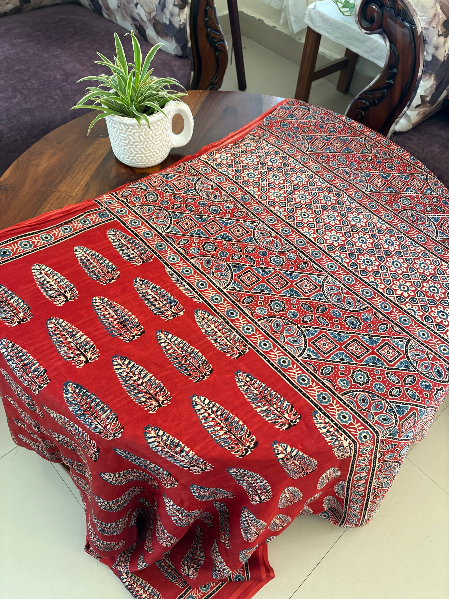 Ajrakh Modal silk saree natural dye designer wear