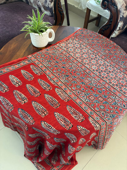 Ajrakh Modal silk saree natural dye designer wear