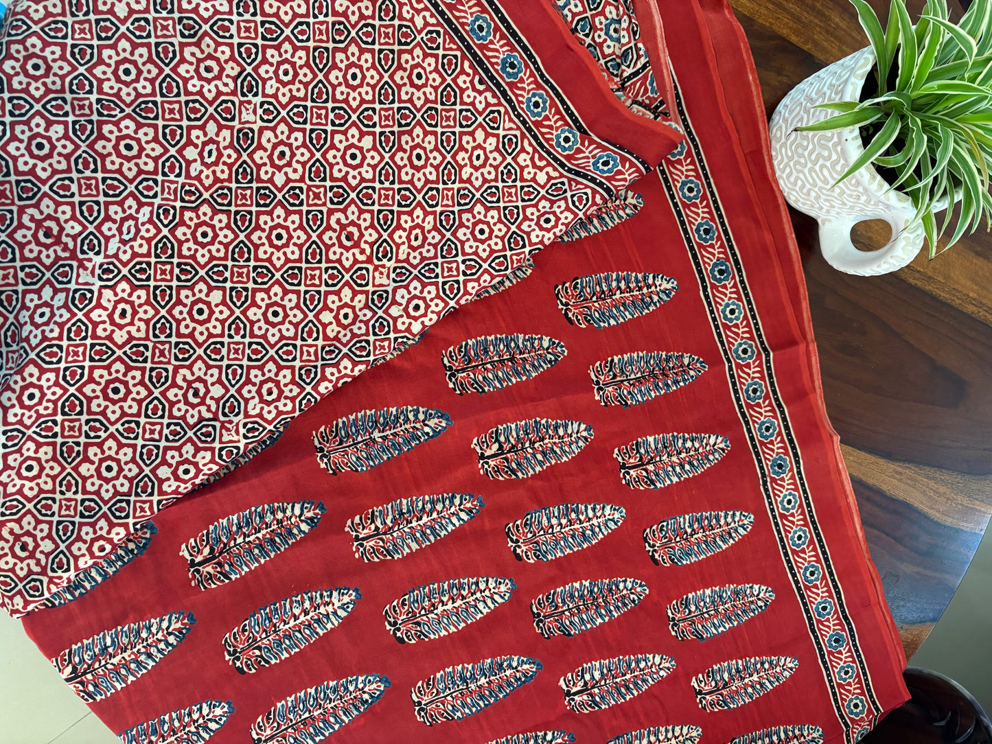 Ajrakh Modal silk saree natural dye designer wear